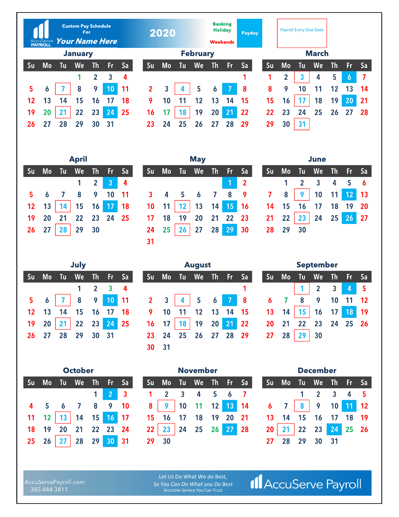 Payroll Calendar and Pay Schedule AccuServe Payroll