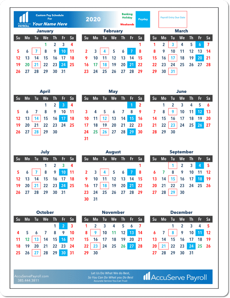 Payroll Calendar and Pay Schedule AccuServe Payroll